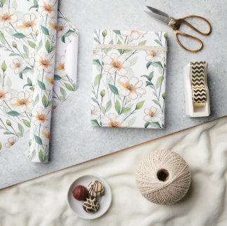 Airy White Flowers Pattern Spring Floral Meadow  Wrapping Paper