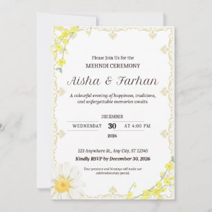 Aisha & Farhan Yellow Floral Mehndi Invitation