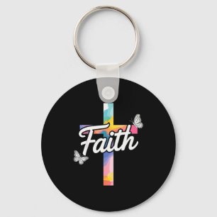Aith Cross With Butterflies Christian Key Ring
