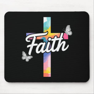 Aith Cross With Butterflies Christian  Mouse Pad