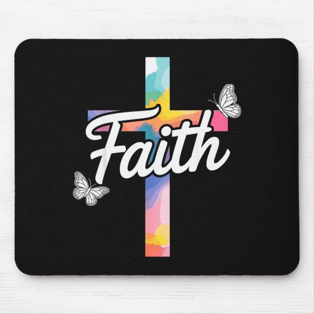 Aith Cross With Butterflies Christian  Mouse Pad (Front)