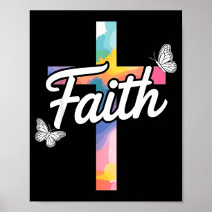 Aith Cross With Butterflies Christian Poster