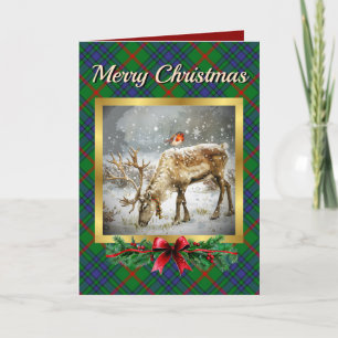 Aiton Stag & Robin Tartan Personalised  Holiday Card