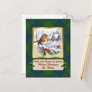 Aiton Tartan w/Robin Personalized   Holiday Postcard