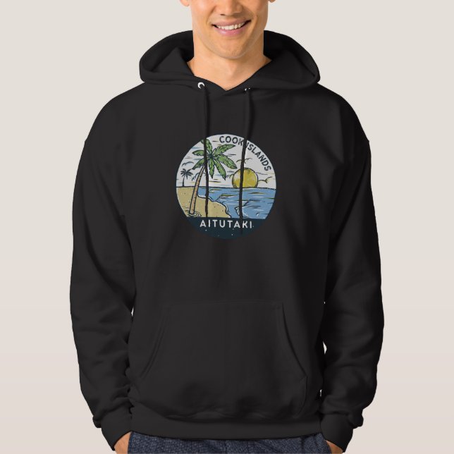 Aitutaki Cook Islands Illustrated Ocean Vintage Hoodie (Front)