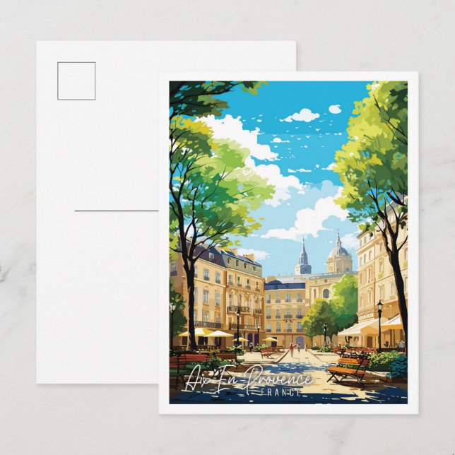 Aix En Provence France vintage travel illustration Postcard (Front/Back)