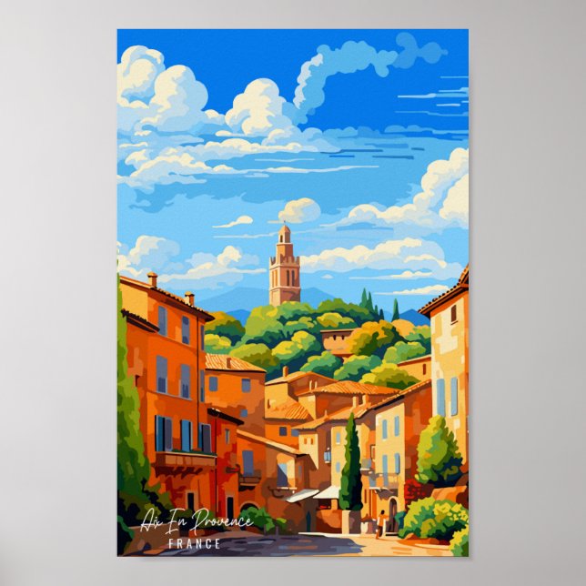Aix En Provence France vintage travel illustration Poster (Front)
