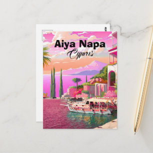 Aiya Napa Travel Postcard Art, Cyprus Travel Art, 