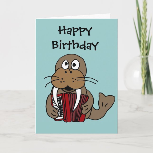 AJ- Funny Walrus Playing Accordion Cartoon Card (Front)