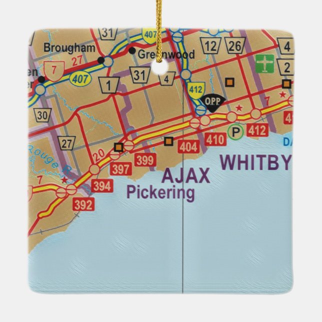 Ajax Ontario Painted Map Ceramic Ornament (Back)
