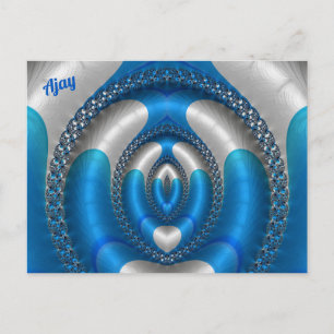 AJAY Bright!~ Blue White 3D Fractal Design ~ Postcard