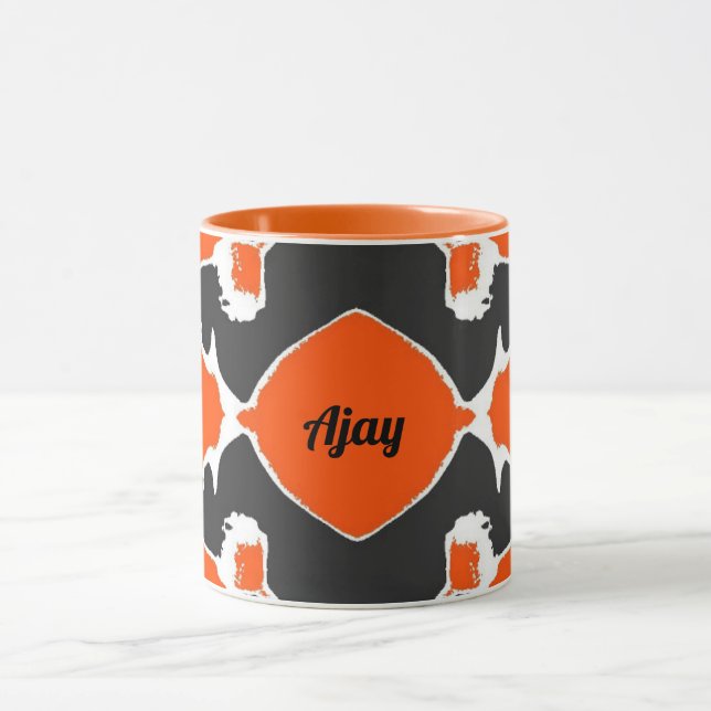 AJAY ~ Zany 3D Fractal ~ Black White Orange Mug (Center)