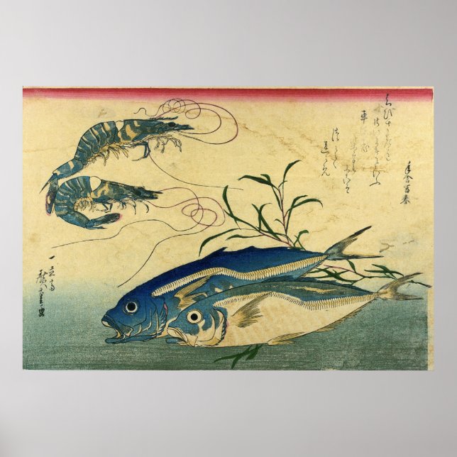 Aji & Ebi - Hiroshige's Japanese Fish Print (Front)