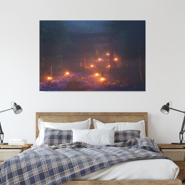 Ajisai no Kaidan (Night) Canvas Print (Insitu(Bedroom))