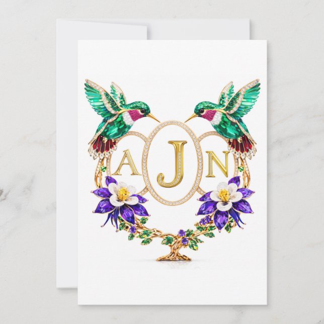 AJN Hummingbird Wedding Any Letters Custom CO Invitation (Front)