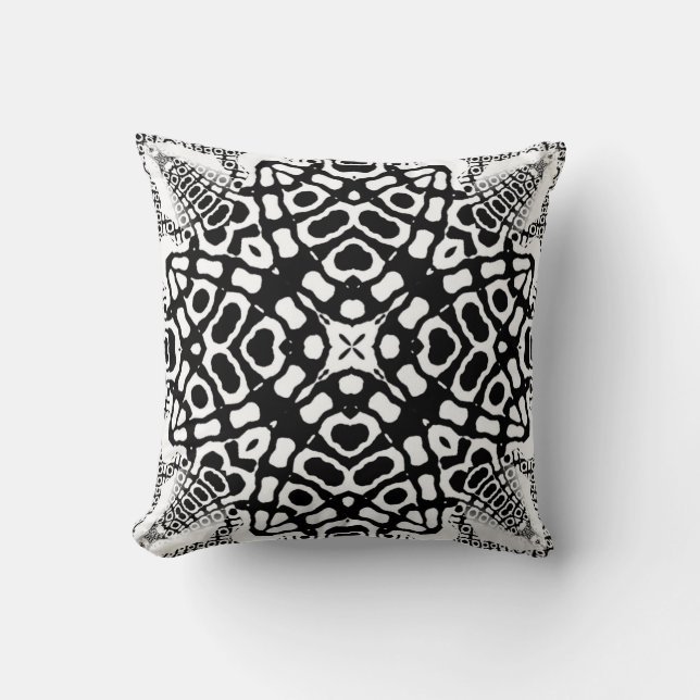 Ajuna Black White Geometric Tribal Pattern Cushion (Front)
