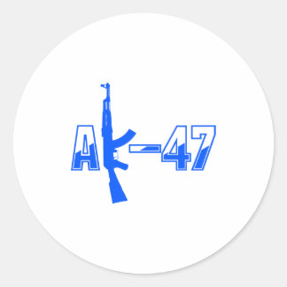 AK-47 AKM Assault Rifle Logo Blue.png Classic Round Sticker