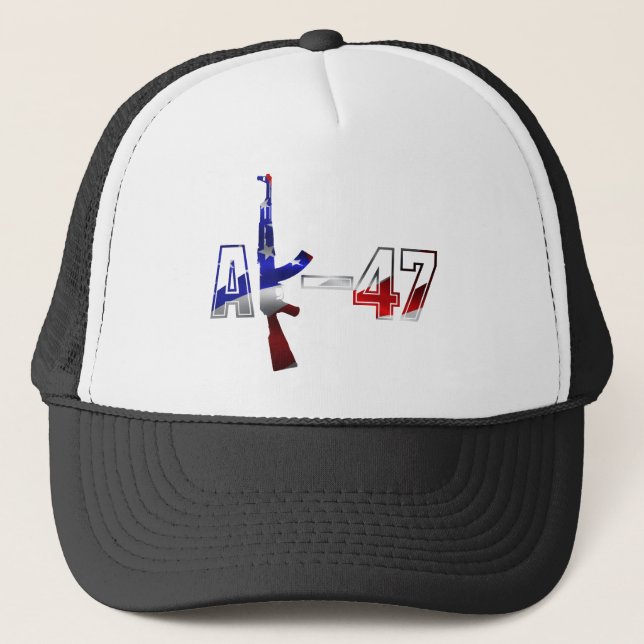 AK-47 AKM Assault Rifle Logo Red White And Blue.pn Trucker Hat (Front)