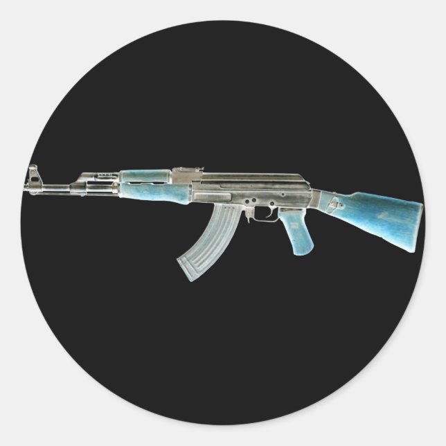 AK-47 Negative Blue Classic Round Sticker (Front)