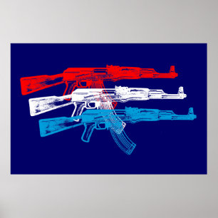 AK 47, Red, White and Blue Poster