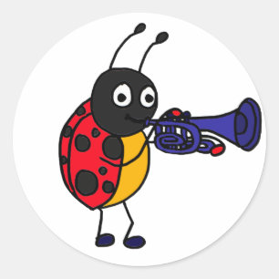 AK- Ladybug Playing Trumpet Cartoon Classic Round Sticker