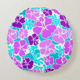 Akahai Hawaiian Hibiscus Tropical Floral Round Cushion