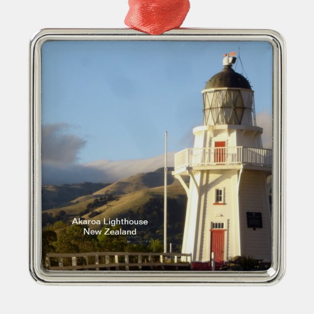 Akaroa Lighthouse, New Zealand Metal Tree Decoration (Front)