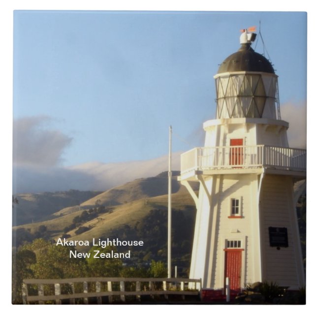Akaroa Lighthouse, New Zealand Tile (Front)