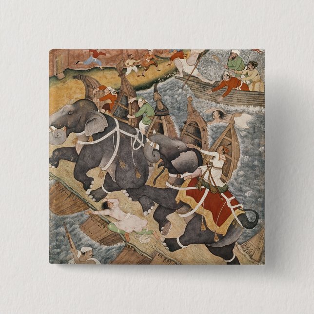 Akbar Tames the Savage Elephant, Hawa'i 15 Cm Square Badge (Front)