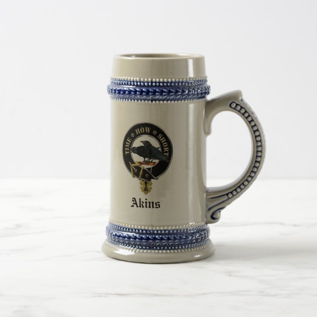 Akins Clan Crest & Coat of Arms Ceramic Stein (Right)