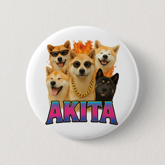 Akita  6 cm round badge (Front)