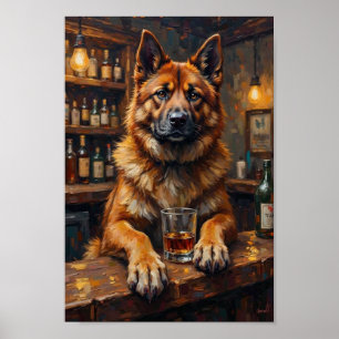 Akita Bar Art, Funny Dog Drinking Wall Art