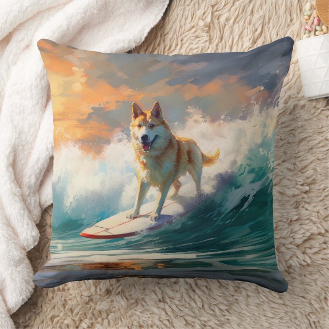 Akita Beach Surfing Painting Cushion (Blanket)