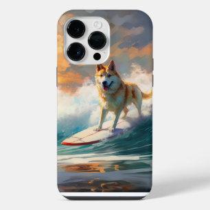 Akita Beach Surfing Painting iPhone 14 Pro Max Case