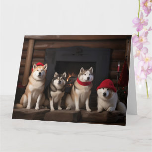 Akita by the Fireplace Christmas  Card