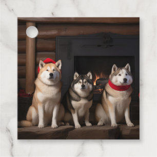 Akita by the Fireplace Christmas Favour Tags