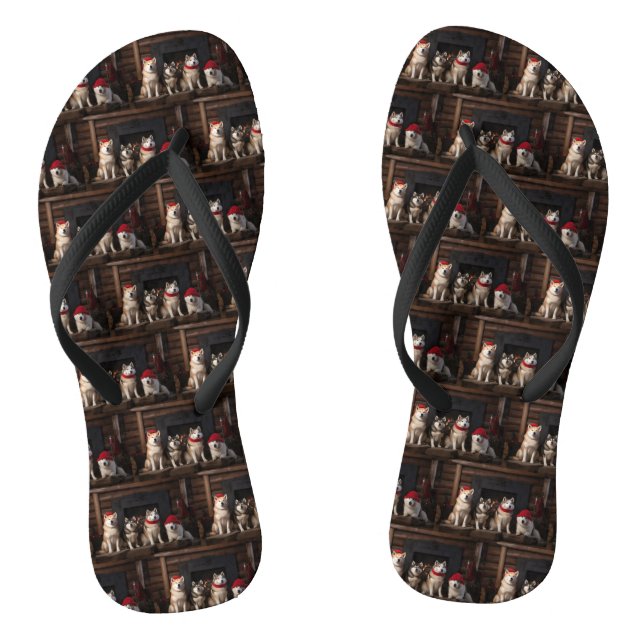 Akita by the Fireplace Christmas  Jandals (Footbed)