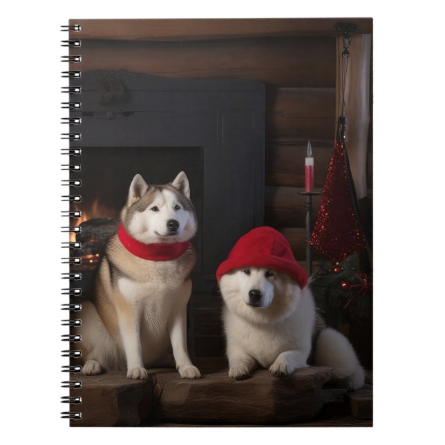 Akita by the Fireplace Christmas  Notebook (Front)