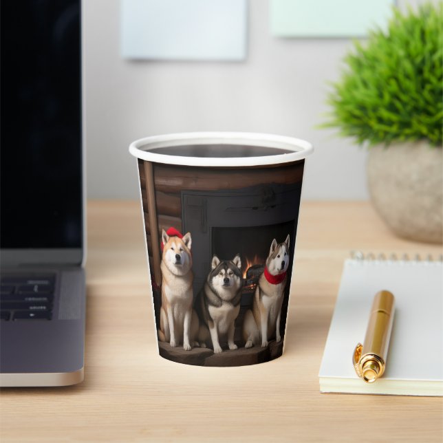 Akita by the Fireplace Christmas  Paper Cups (Insitu)