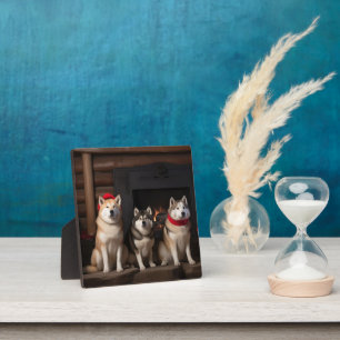 Akita by the Fireplace Christmas  Plaque