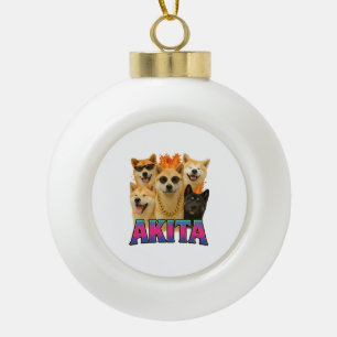 Akita ceramic ball christmas ornament