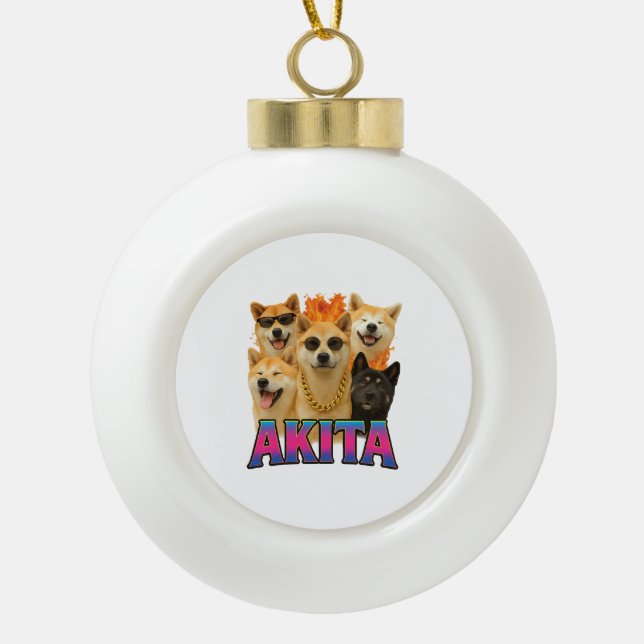 Akita  ceramic ball christmas ornament (Front)