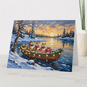 Akita Christmas Boat Holiday Card