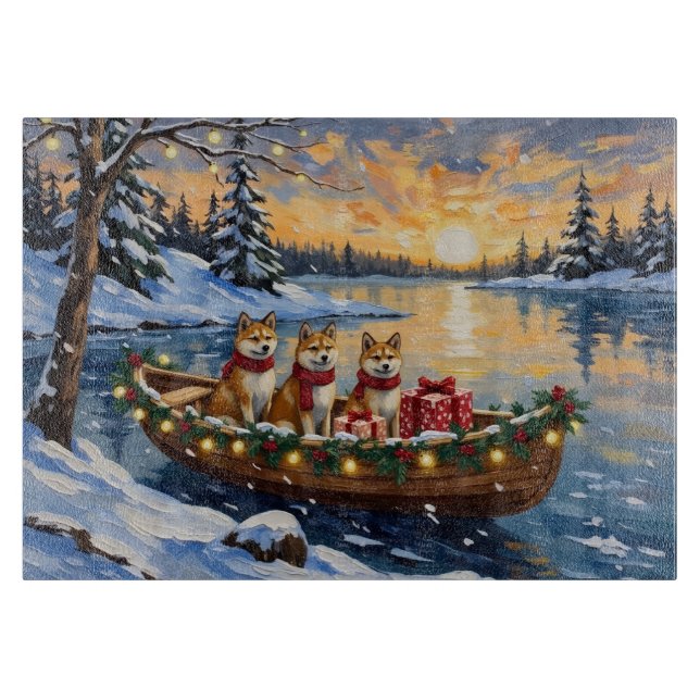 Akita Christmas Boat Holiday Cutting Board (Front)