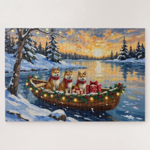 Akita Christmas Boat Holiday Jigsaw Puzzle