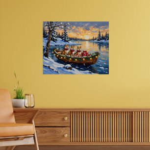 Akita Christmas Boat Holiday Poster