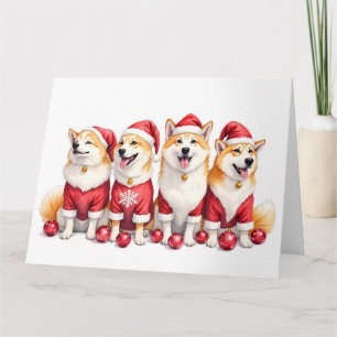 Akita Christmas Dress Santa Hat Card