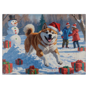 Akita Christmas Festive Snow Scene  Cutting Board