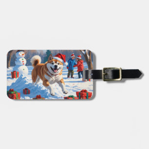 Akita Christmas Festive Snow Scene  Luggage Tag