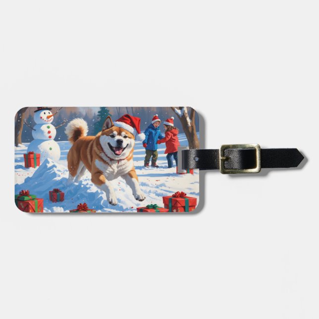 Akita Christmas Festive Snow Scene  Luggage Tag (Front Horizontal)